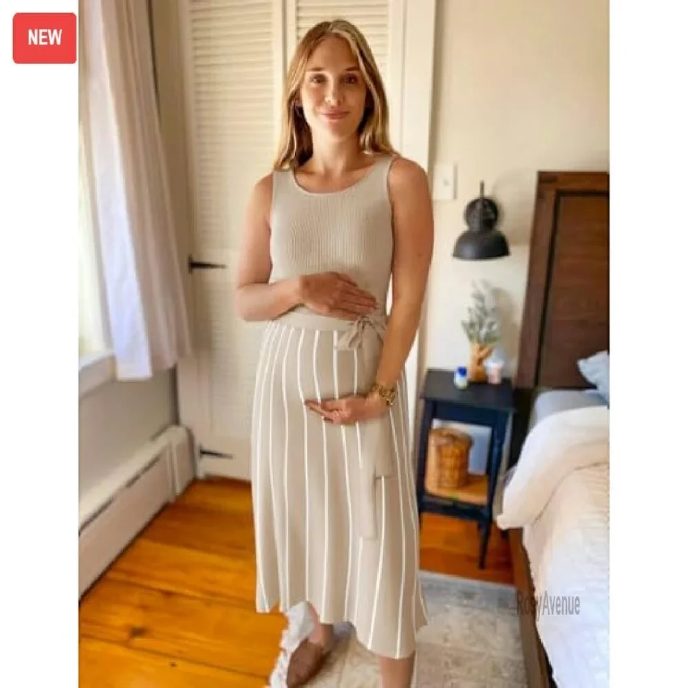 Sleeveless Maxi Dress Ribbed Knit Tie Waist A-Line Summer Casual